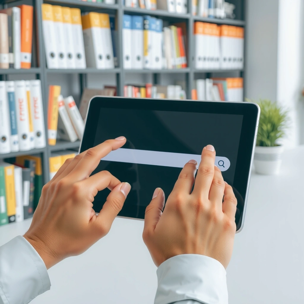 Persona buscando información en una tablet